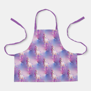 Cute White Unicorn With Pink & Blue Mane Pattern Apron