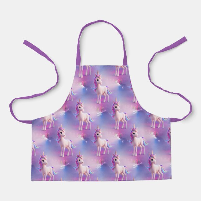 Cute White Unicorn With Pink & Blue Mane Pattern Apron (Front)