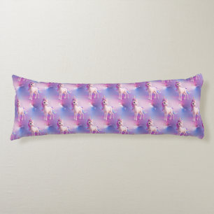 Cute White Unicorn With Pink & Blue Mane Pattern Body Pillow