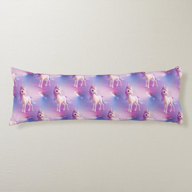 Cute White Unicorn With Pink & Blue Mane Wireless Body Pillow (Front)