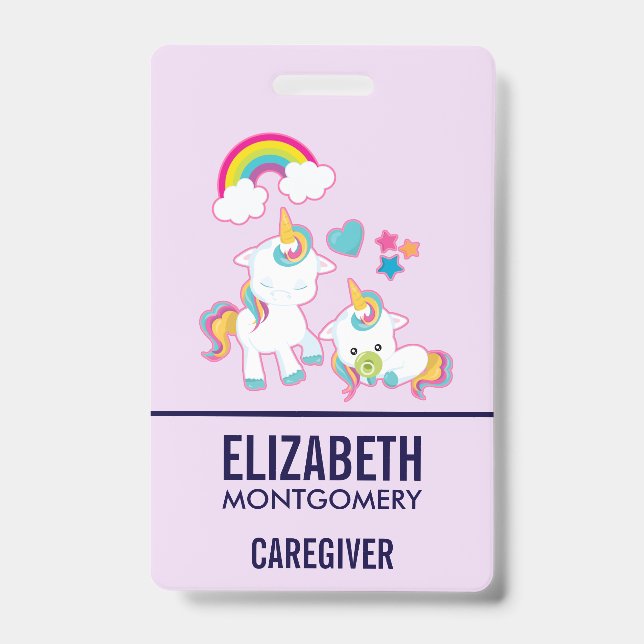 Cute White Unicorns Magical Mama & Baby Badge (Front)
