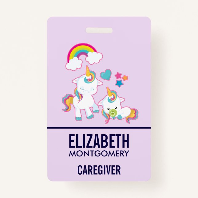 Cute White Unicorns Magical Mama & Baby Badge (Front)
