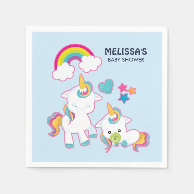 Cute White Unicorns Magical Mama & Baby Napkin (Front)