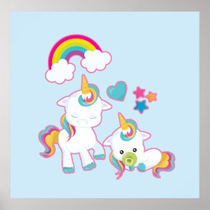 Cute White Unicorns Magical Mama & Baby Poster