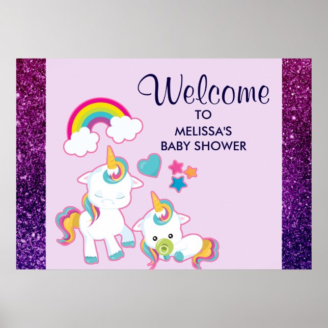 Cute White Unicorns Magical Mama & Baby Poster (Front)