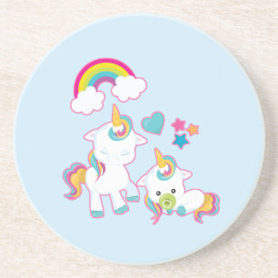 Cute White Unicorns Magical Mother & Baby Coaster