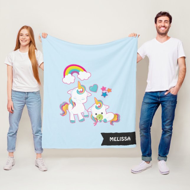 Cute White Unicorns Magical Mother & Baby Fleece Blanket (In Situ)