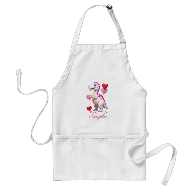 Cute white Valentine's day dinosaur Standard Apron (Front)