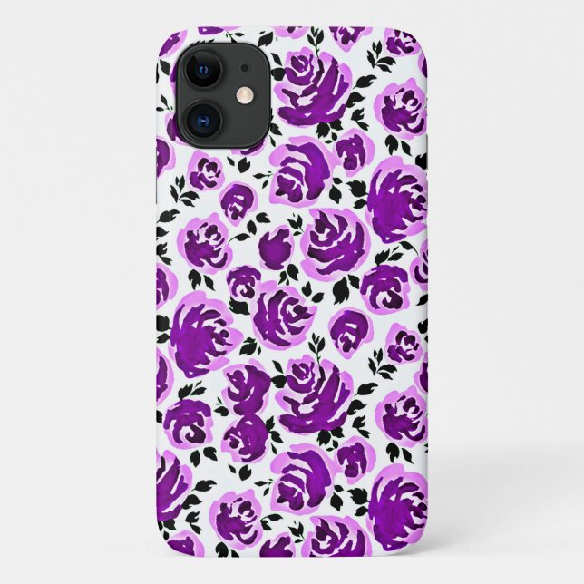 Cute white violet roses patterns Case-Mate iPhone case (Back)