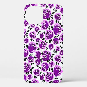Cute white violet roses patterns iPhone 12 pro case