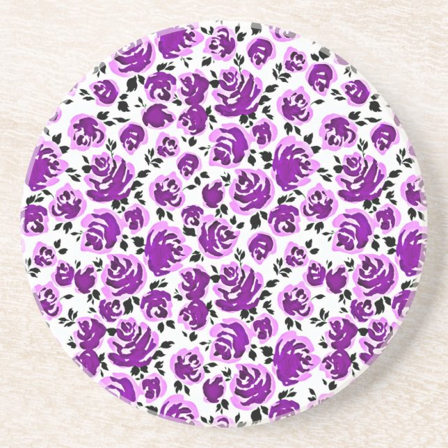 Cute white violet roses patterns coaster (Front)