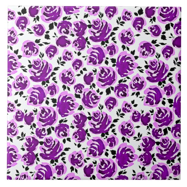 Cute white violet roses patterns tile (Front)