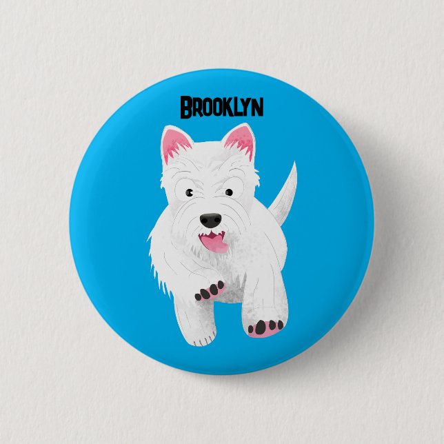 Cute white west highland terrier cartoon 2 inch round button (Front)