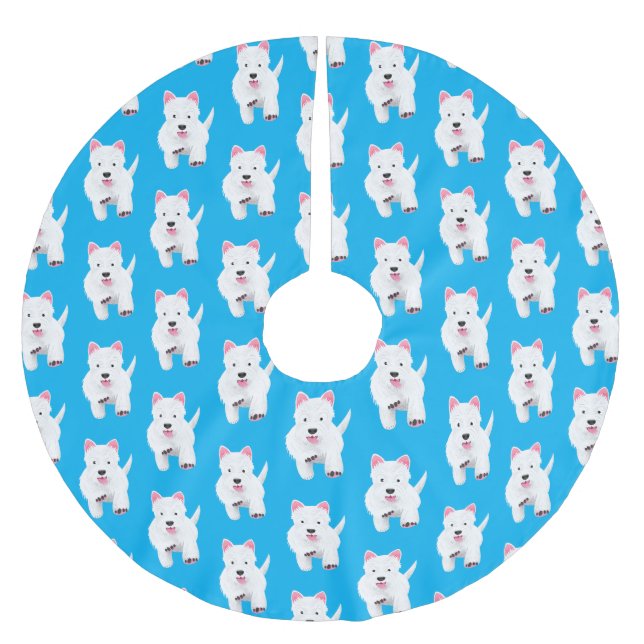 Cute white west highland terrier cartoon brushed polyester tree skirt (Front)