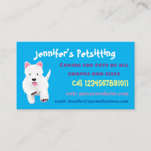 Cute white west highland terrier cartoon business card
