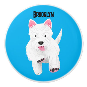 Cute white west highland terrier cartoon ceramic knob
