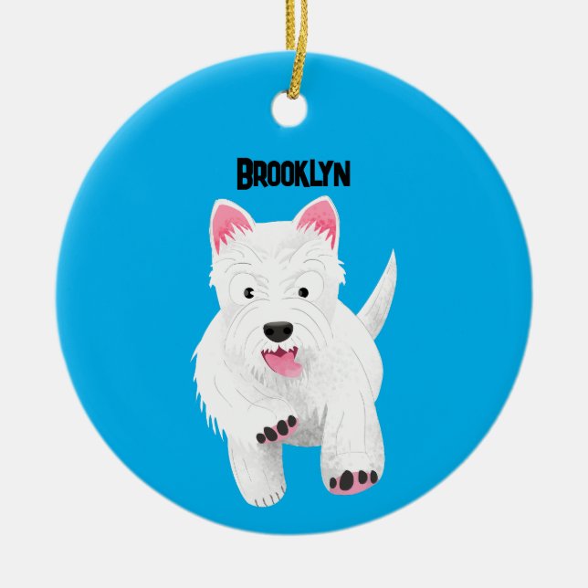 Cute white west highland terrier cartoon ceramic ornament (Front)