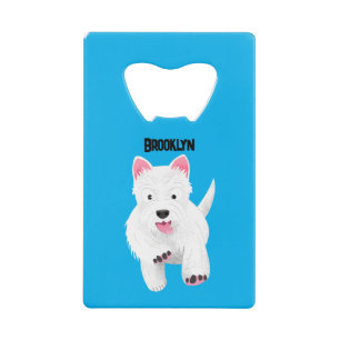 Cute white west highland terrier cartoon credit card bottle opener