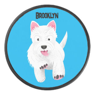 Cute white west highland terrier cartoon hockey puck
