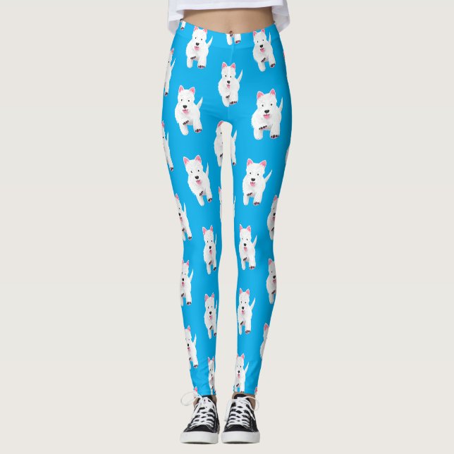 Cute white west highland terrier cartoon leggings (Front)