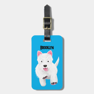Cute white west highland terrier cartoon luggage tag