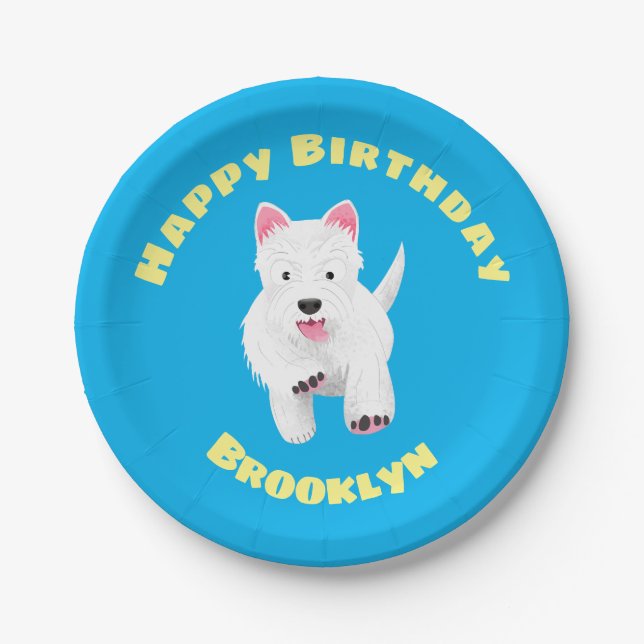 Cute white west highland terrier cartoon paper plate (Front)