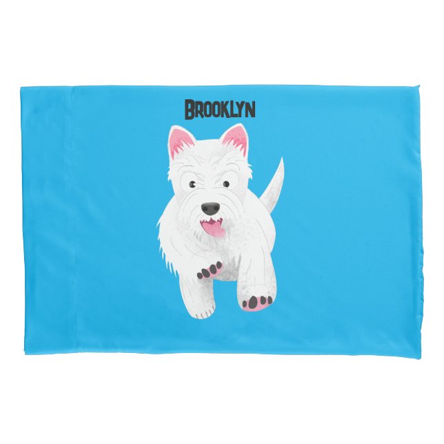 Cute white west highland terrier cartoon pillowcase (Front)