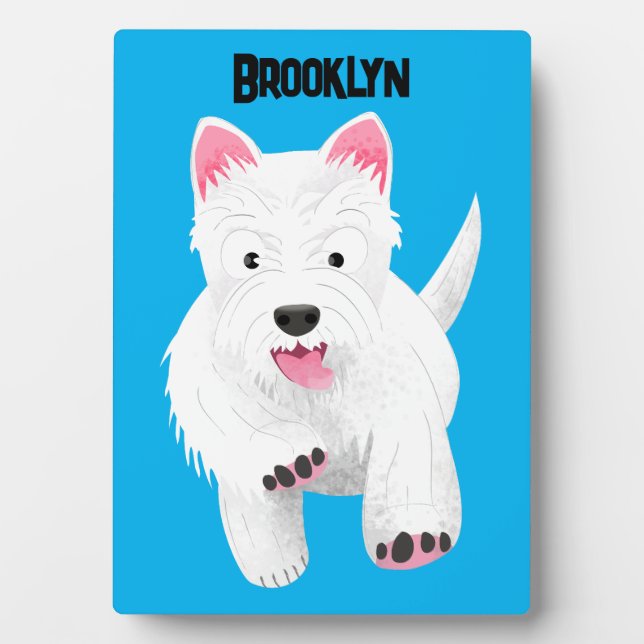 Cute white west highland terrier cartoon plaque (Front)