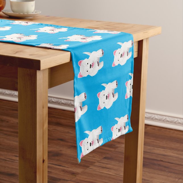 Cute white west highland terrier cartoon short table runner (In Situ)