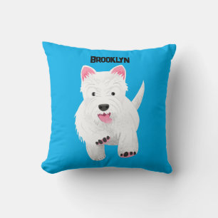 Cute white west highland terrier cartoon throw pillow