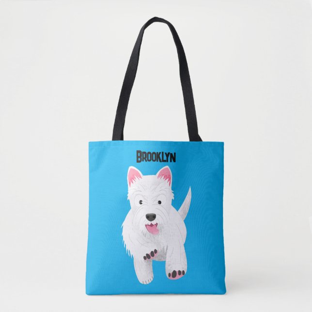 Cute white west highland terrier cartoon tote bag (Front)