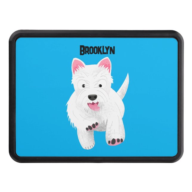 Cute white west highland terrier cartoon trailer hitch cover (Front)