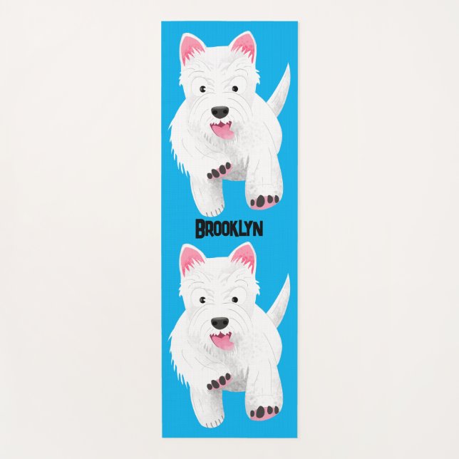 Cute white west highland terrier cartoon yoga mat (Front)