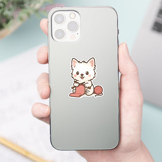 Cute White Westie Highland Terrier Dog Knitting (Phone)