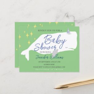Cute White Whale Baby Shower Invitation Postcard