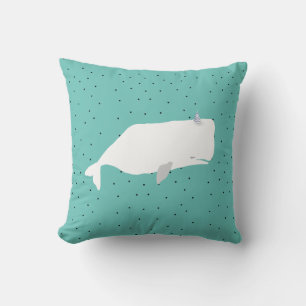 Cute White Whale Light Teal Throw Pillow