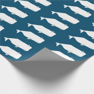 Cute White Whale Sea Ocean Navy Blue Wrapping Paper