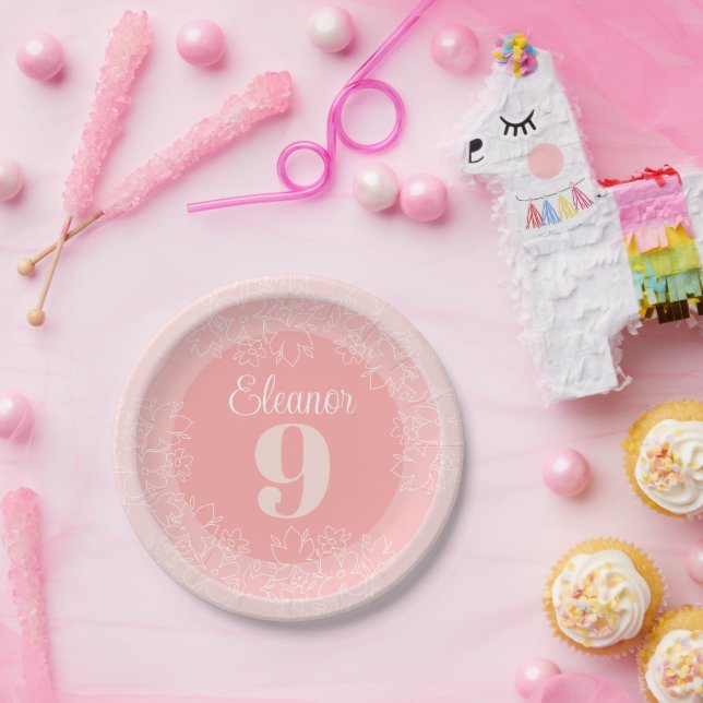 Cute White Wildflowers Pattern On Pink Paper Plate (Party)
