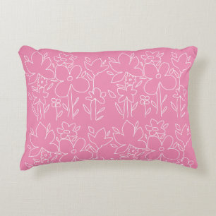 Cute White Wildflowers Pattern Pink Accent Pillow