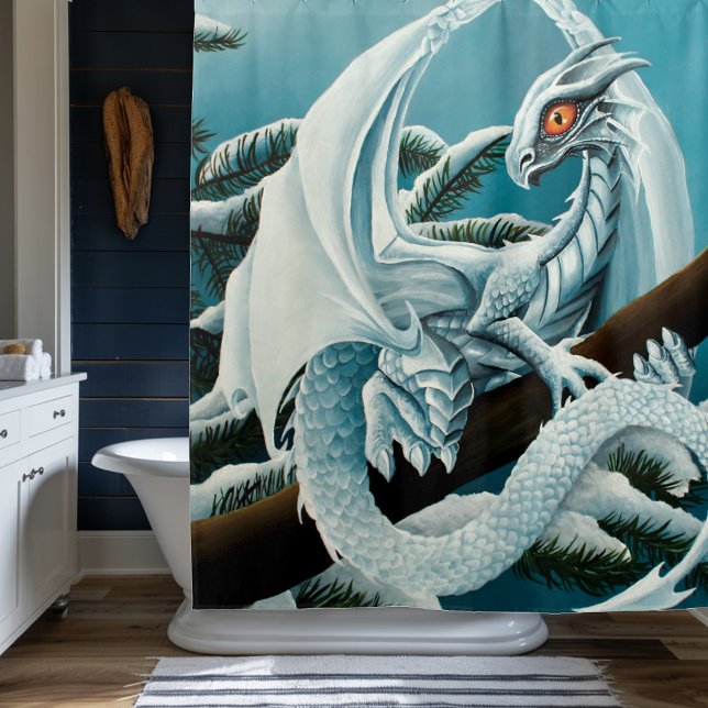 Cute White Winter Dragon Snowy Pine Tree Fantasy (Creator Uploaded)