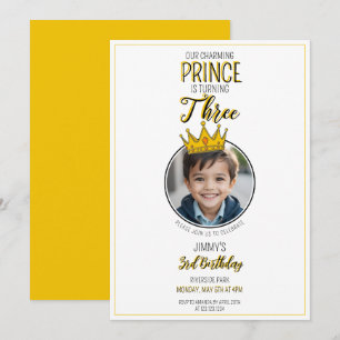 Cute White & Yellow Crown Photo Kid's Birthday Invitation