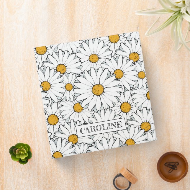 Cute White Yellow Daisies Floral Art Pattern Binder (In Situ)