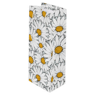 Cute White Yellow Daisies Floral Art Pattern Wine Gift Bag