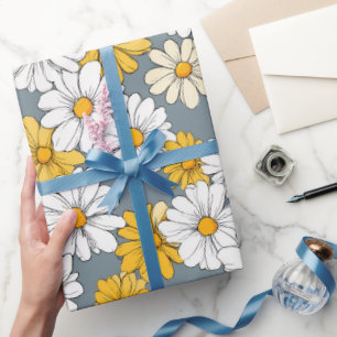 Cute White Yellow Daisies Floral Art Pattern Wrapping Paper