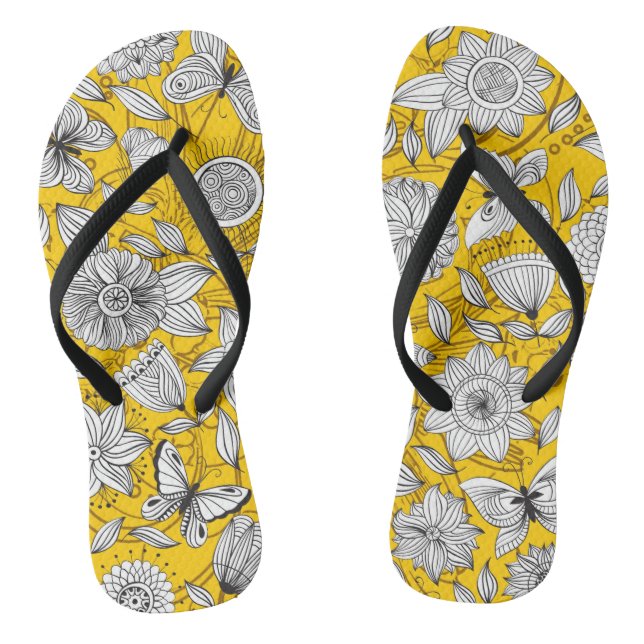 Cute white yellow floral abstract design flip flops (Footbed)