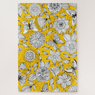 Cute white yellow floral abstract design jigsaw puzzle