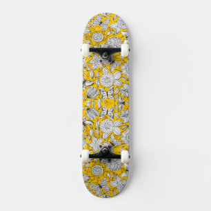 Cute white yellow floral abstract design skateboard