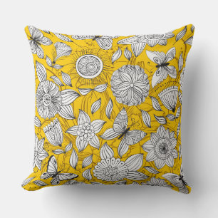 Cute white yellow floral abstract design throw pillow