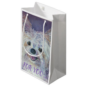 CUTE WHITE YORKIE MIX SMALL GIFT BAG