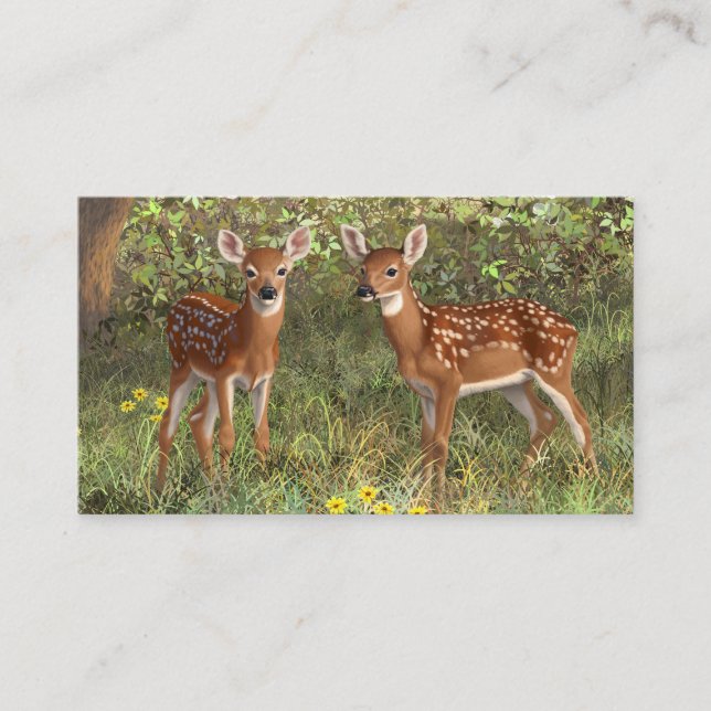 Cute Whitetail Deer Twin Fawns Business Card (Front)